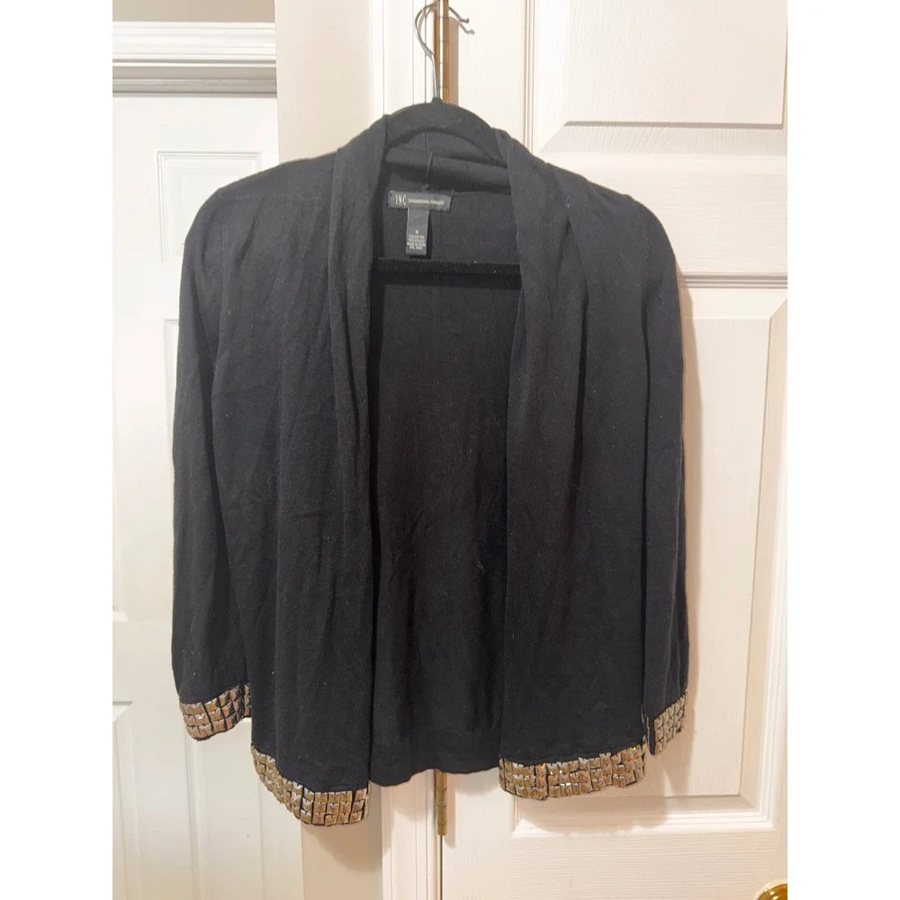 INC International Concepts‎ Womens Black Studded Open Front Cardigan Sweater M